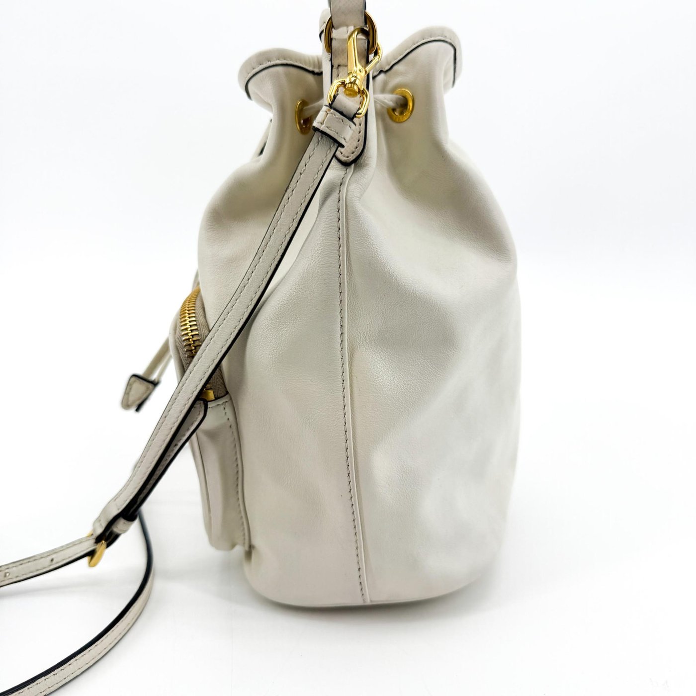 Prada Duet Drawstring Bucket Leather