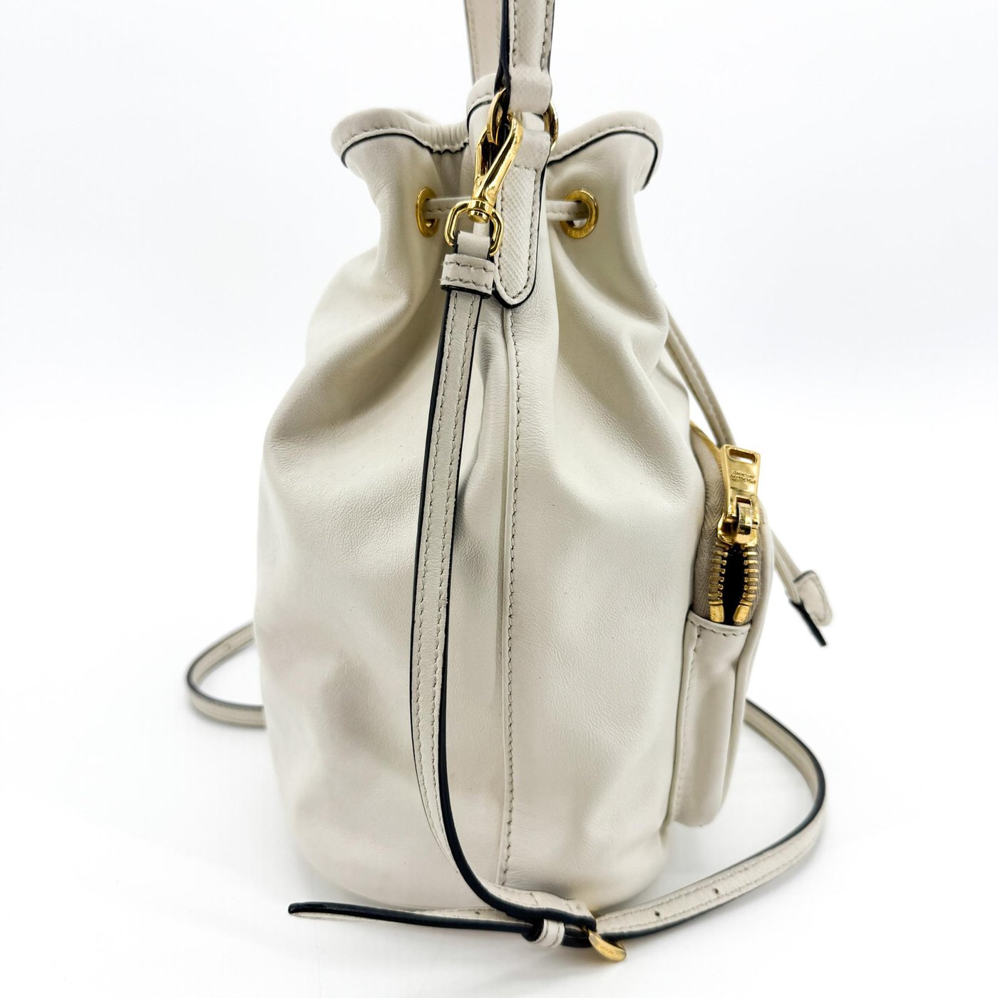 Prada Duet Drawstring Bucket Leather