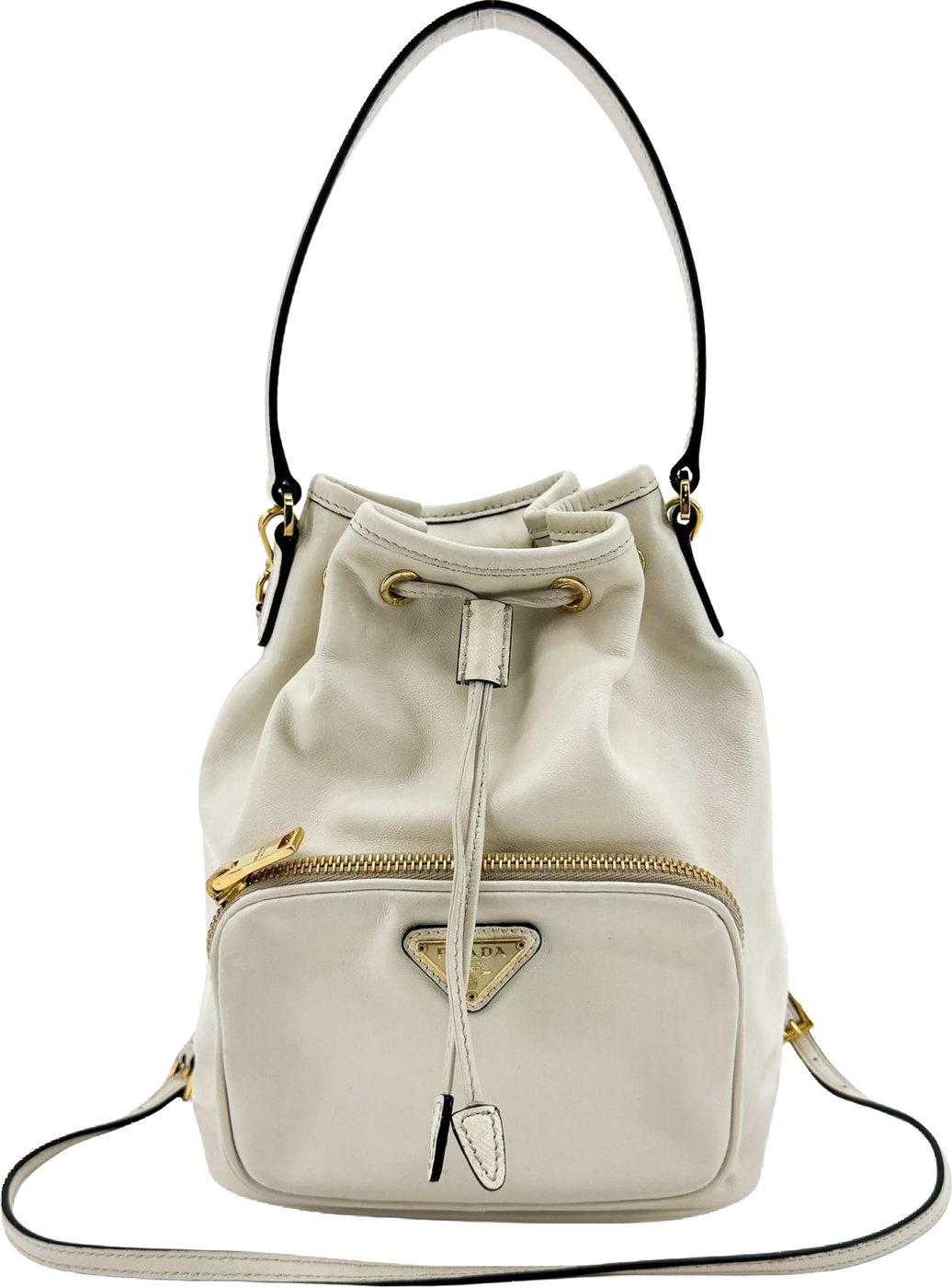 Prada Duet Drawstring Bucket Leather