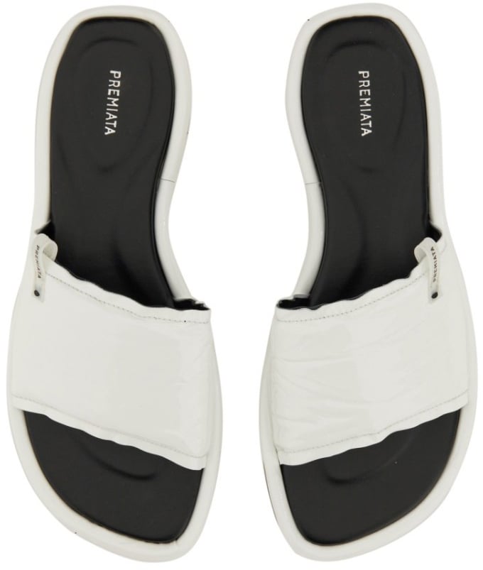 White Slide Sandal With Lamb Leather Upper
