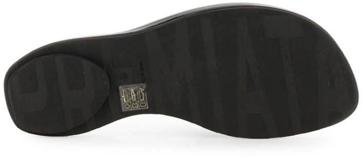 Black Lamb Leather Slide Sandal With Glossy Finish