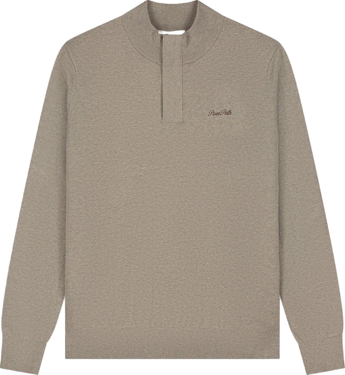 PURE PATH FLAT KNIT HIDDEN HALF-ZIP SWEATER TAUPE MELANGE 26030807