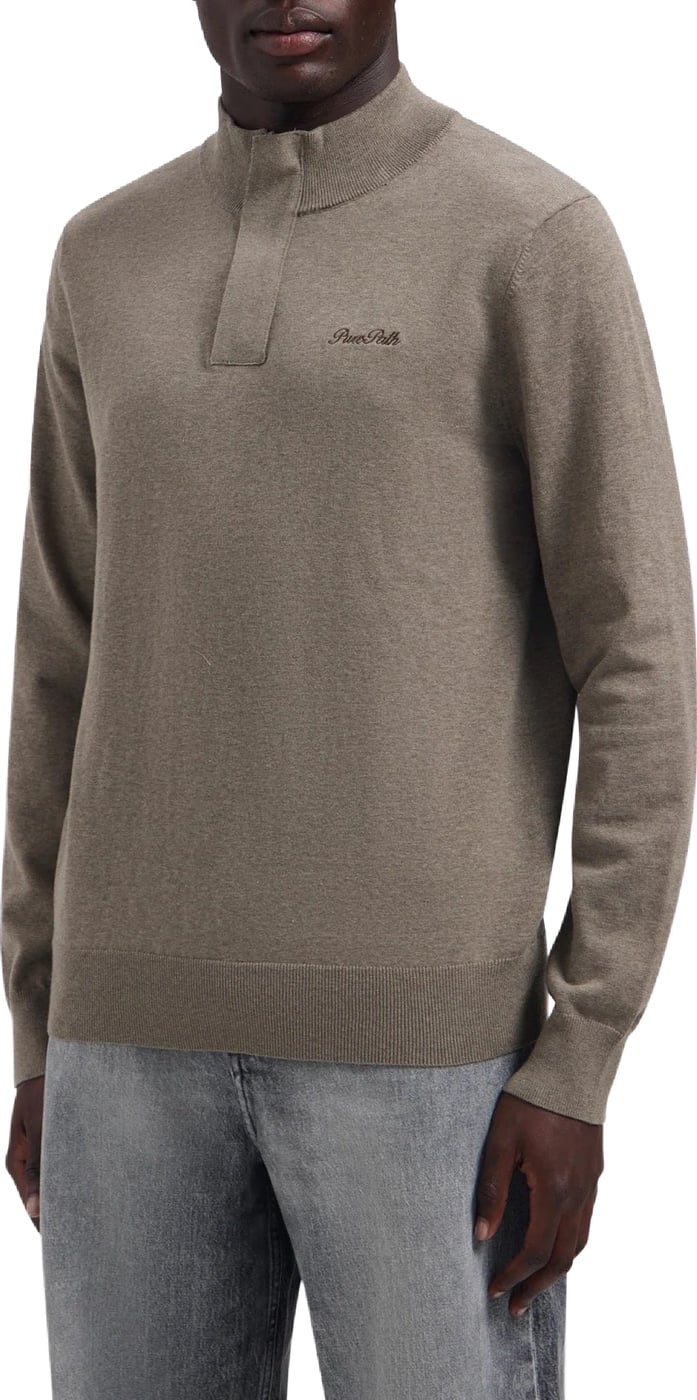 PURE PATH FLAT KNIT HIDDEN HALF-ZIP SWEATER TAUPE MELANGE 26030807