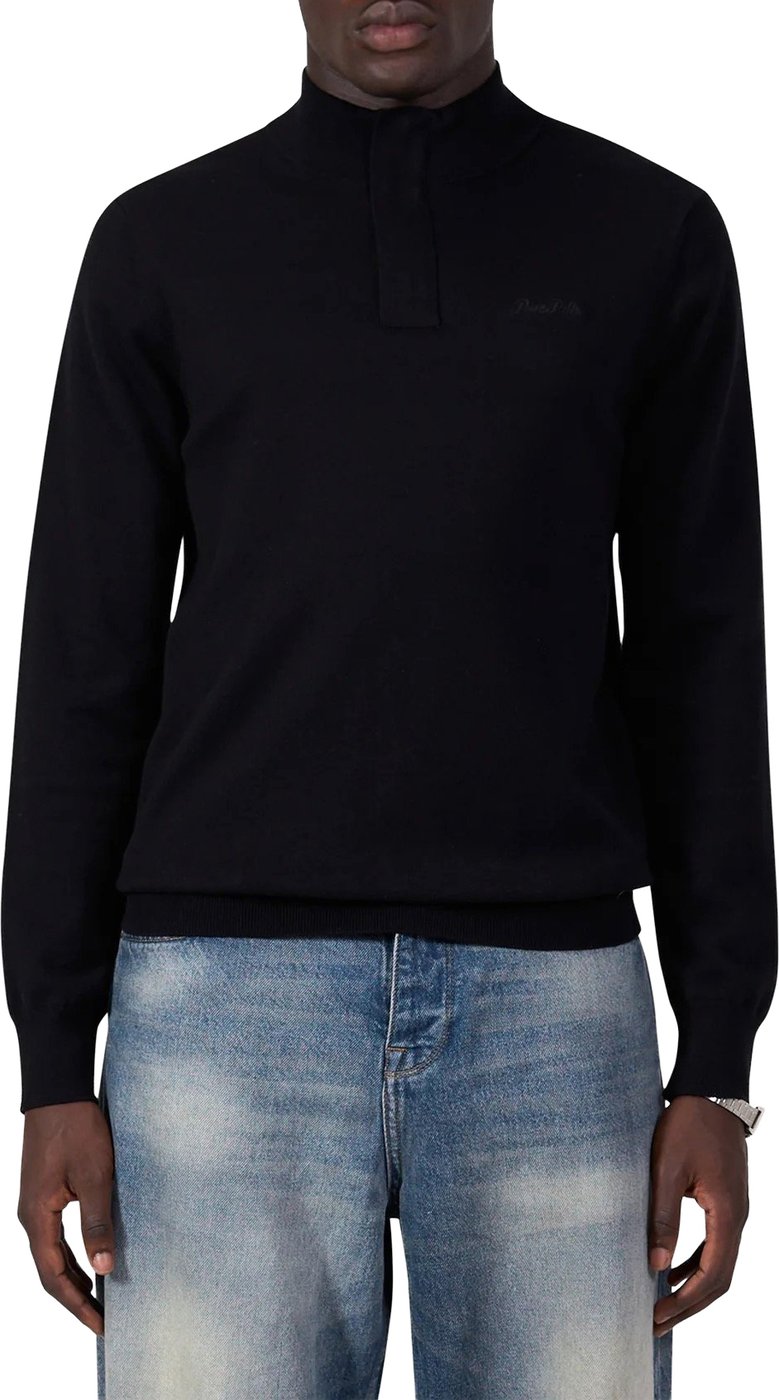 PURE PATH FLAT KNIT HIDDEN HALF-ZIP SWEATER BLACK 26030807