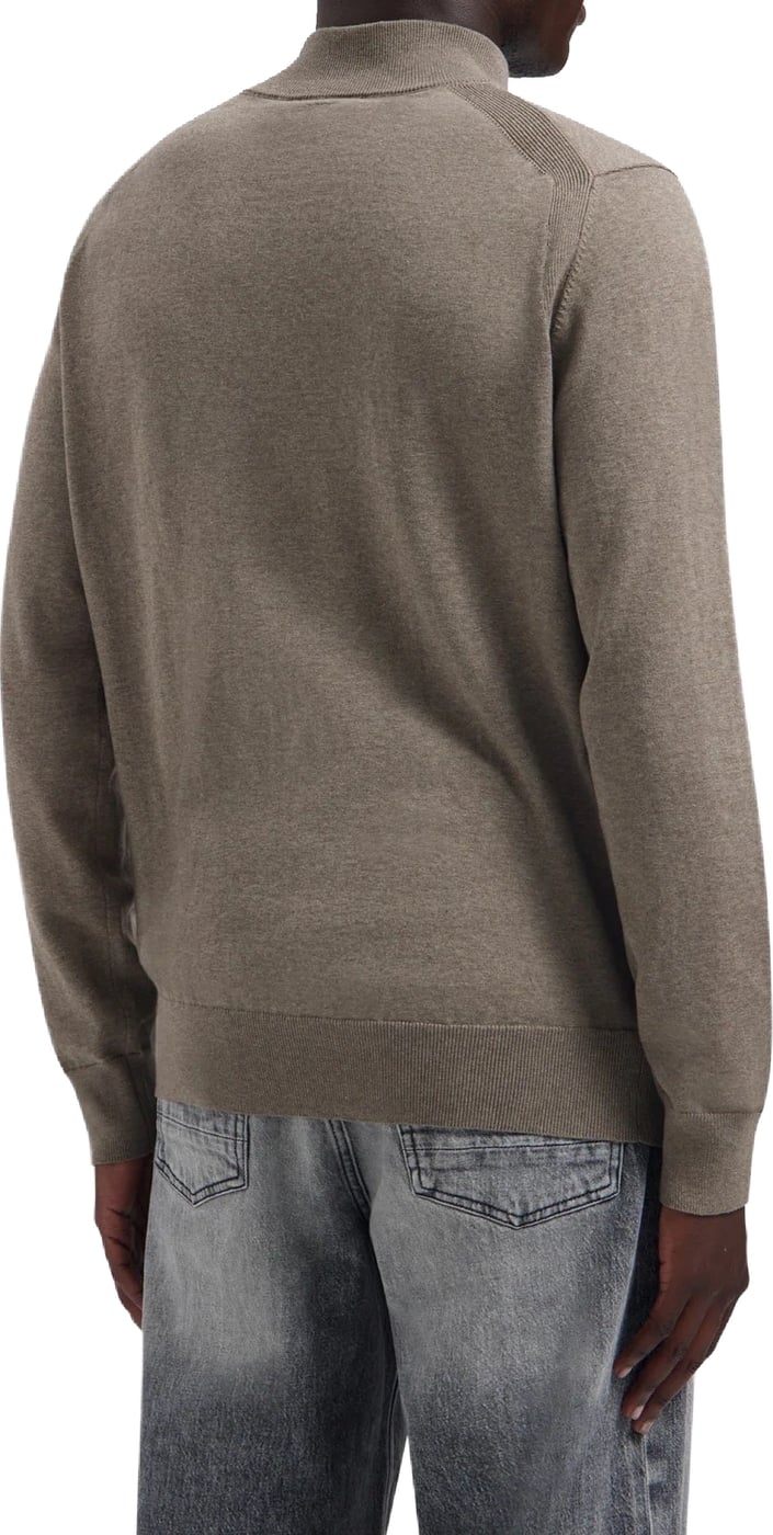 PURE PATH FLAT KNIT HIDDEN HALF-ZIP SWEATER TAUPE MELANGE 26030807