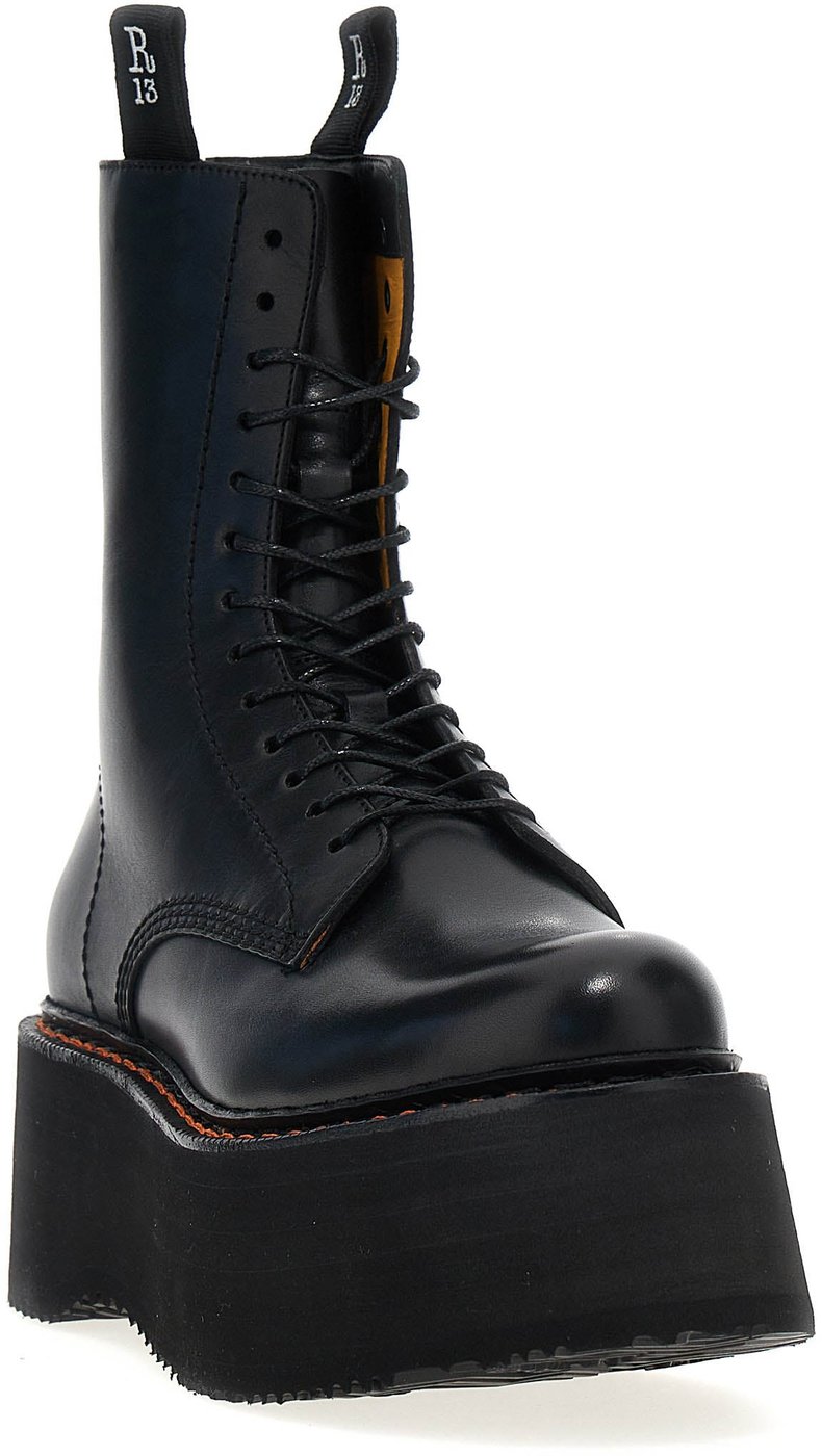 R13 Black Cowhide Lace-Up Boots