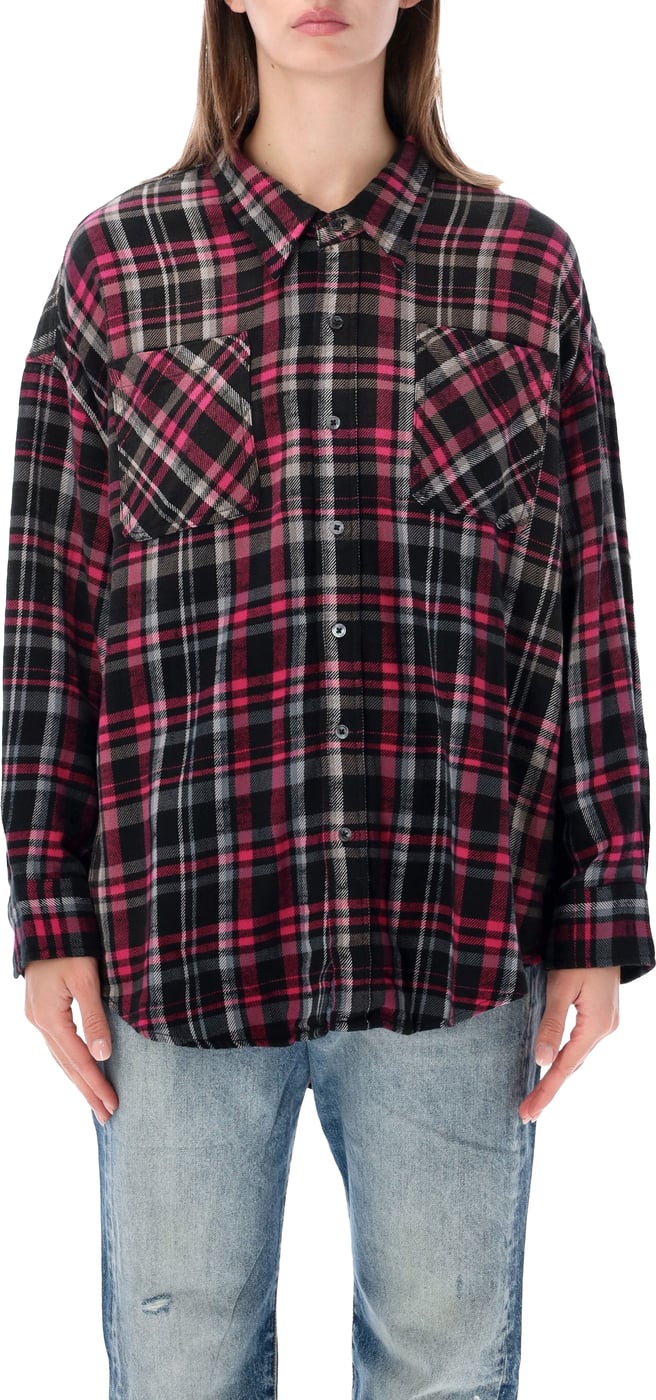 Drop Neck Workshirt Black Fuchsia Plaid