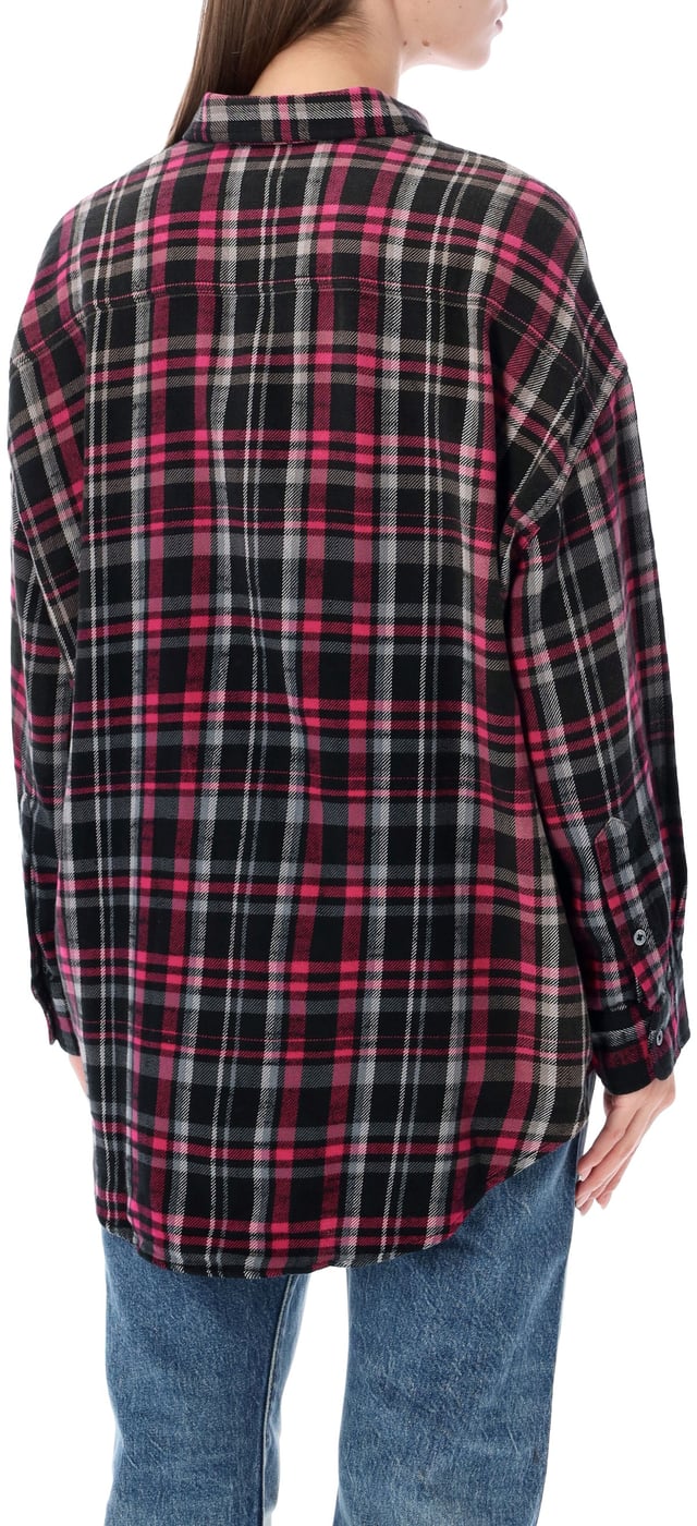 Drop Neck Workshirt Black Fuchsia Plaid