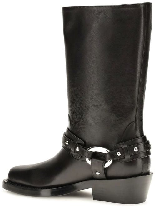 Rabanne Black Calf Leather Bos Taurus Flat Boots