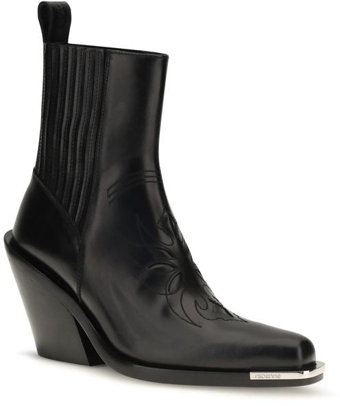 Rabanne Black Calf Leather Bos Taurus Ankle Boots