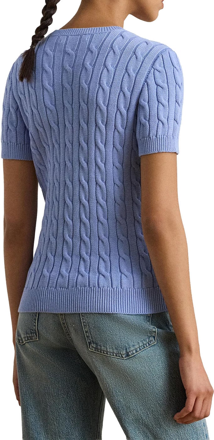 Light Blue Eyelah Linen Pullover Knit Top