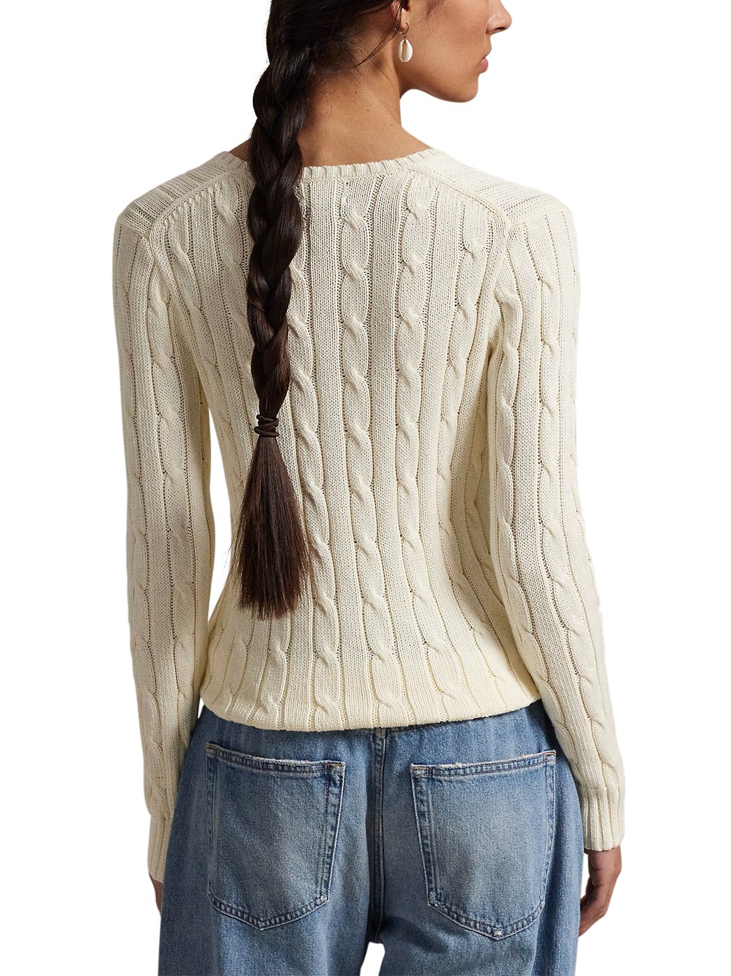 Classic Cable Knit V-Neck Pima Cotton Sweater