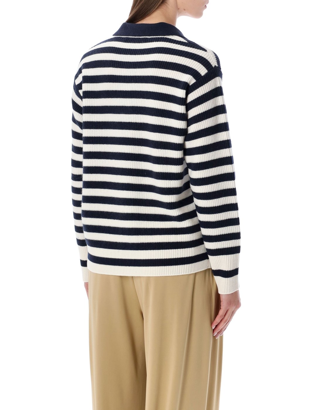Horizontal Stripe Cashmere Polo Sweater