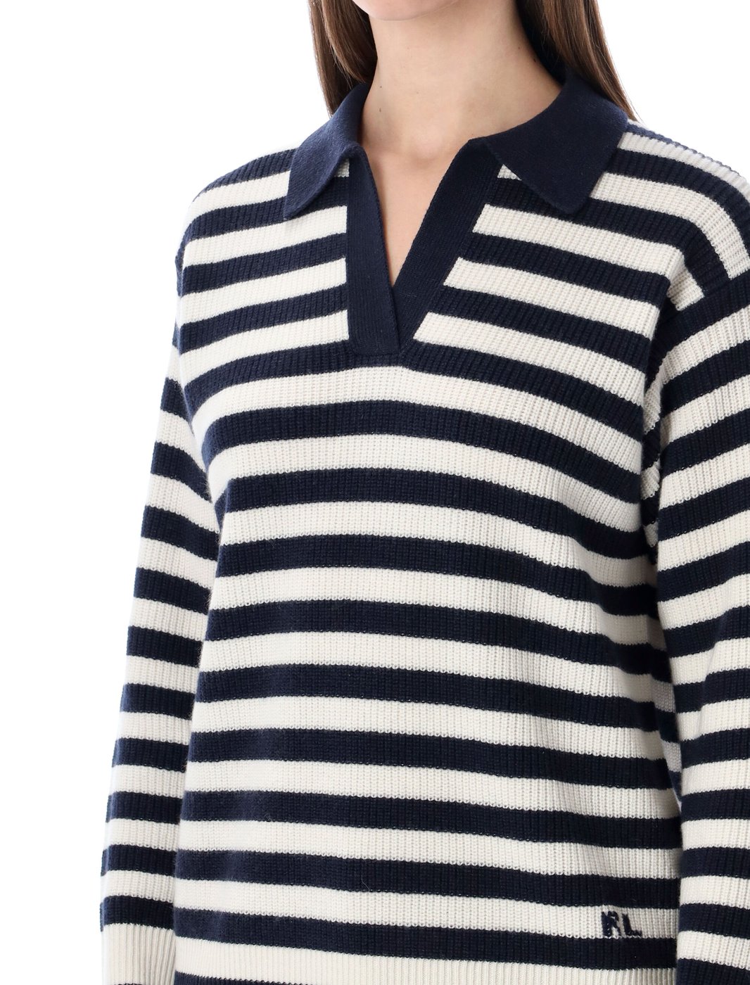 Horizontal Stripe Cashmere Polo Sweater