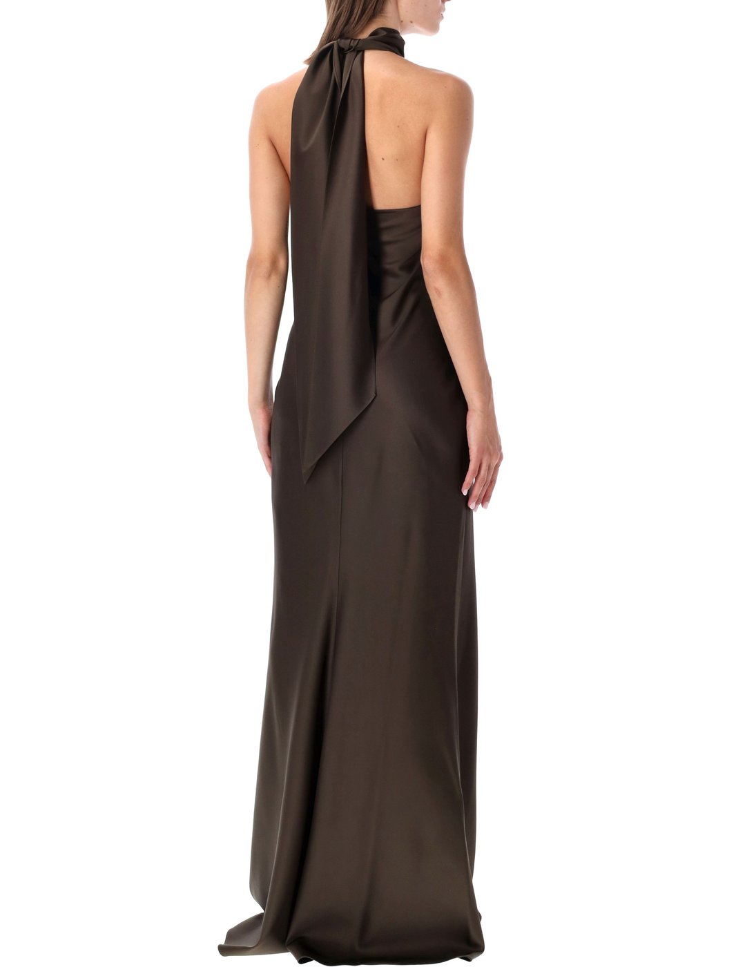 Chilton Satin Maxi Dress With Halterneck And Scarf-Tie Detail