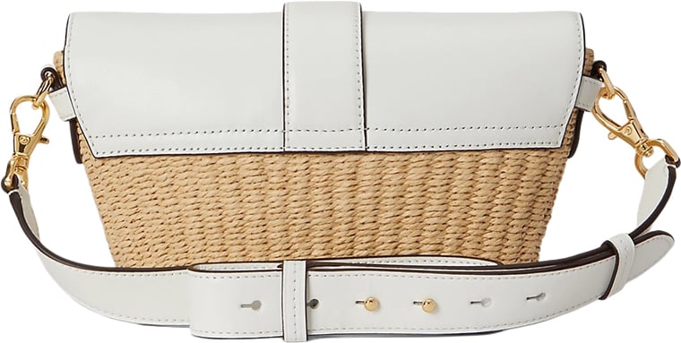 Woven Straw Shoulder Bag with Smooth Leather Flap