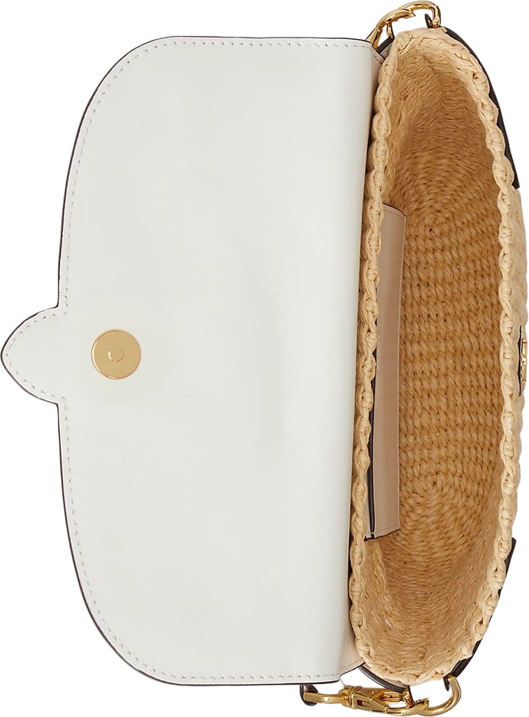 Woven Straw Shoulder Bag with Smooth Leather Flap