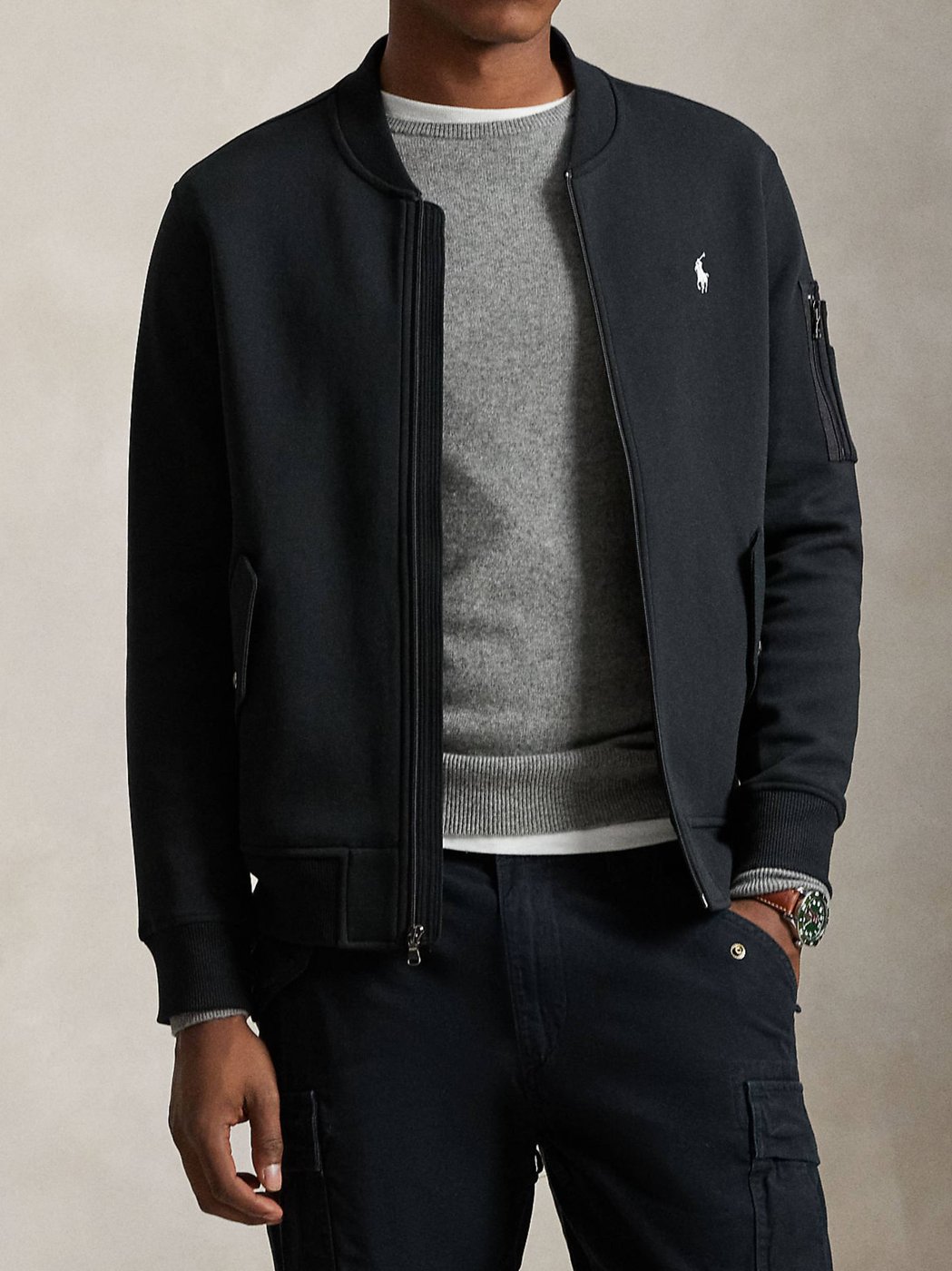 Black Full-Zip Sleeve Pocket Sweatshirt