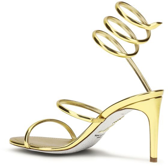 RENE CAOVILLA Gold Calf Leather Bos Taurus Stiletto Heel Sandals