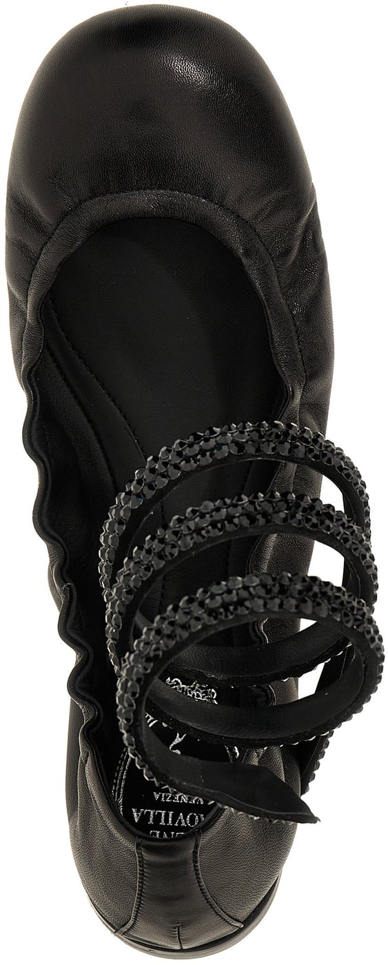 RENE CAOVILLA Black Lamb Leather Ballet Flats