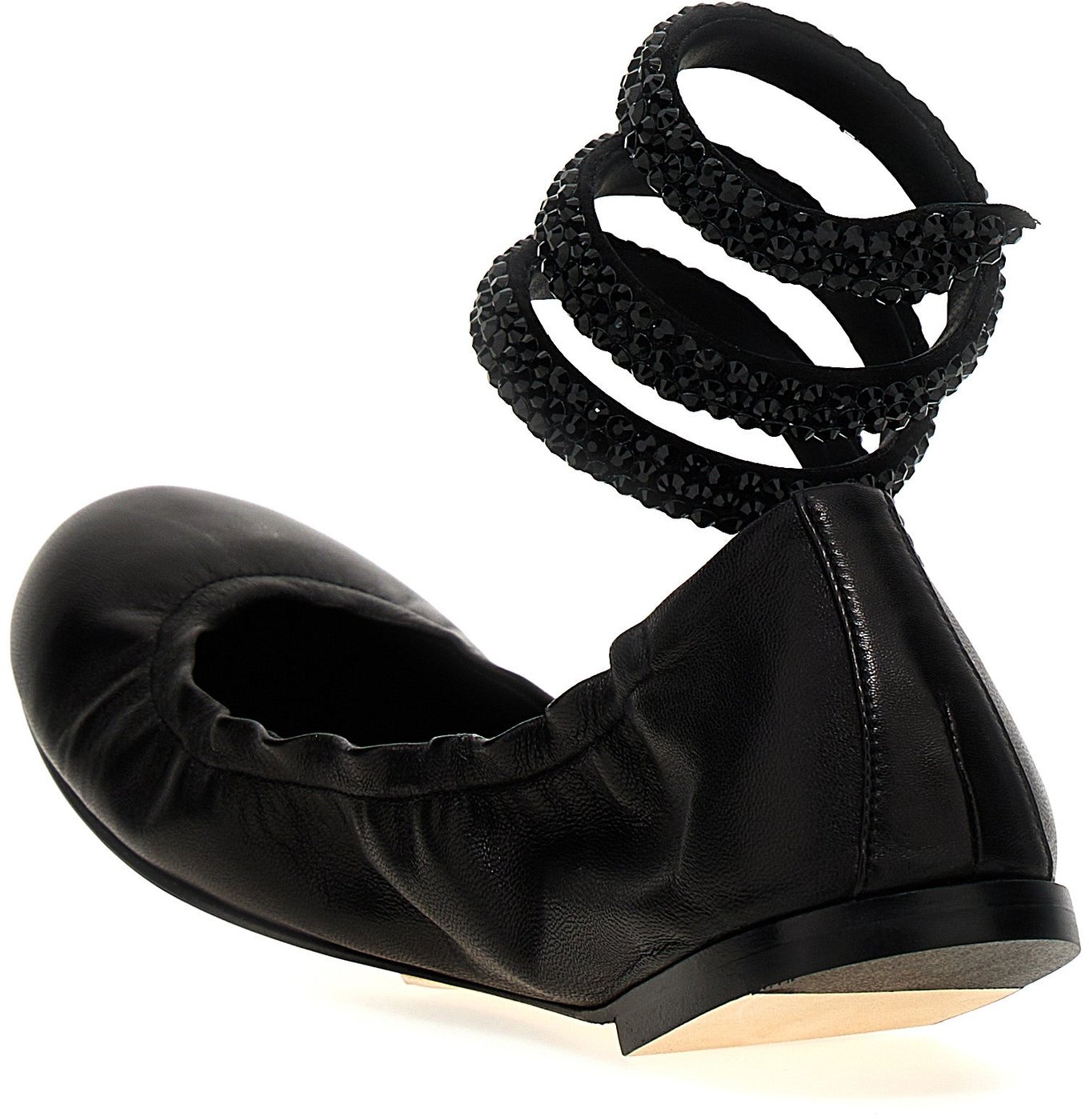 RENE CAOVILLA Black Lamb Leather Ballet Flats