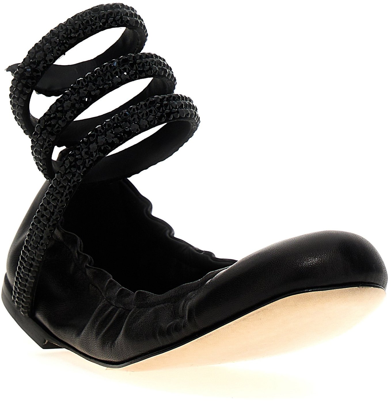 RENE CAOVILLA Black Lamb Leather Ballet Flats