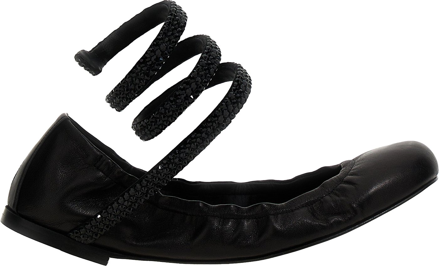 RENE CAOVILLA Black Lamb Leather Ballet Flats