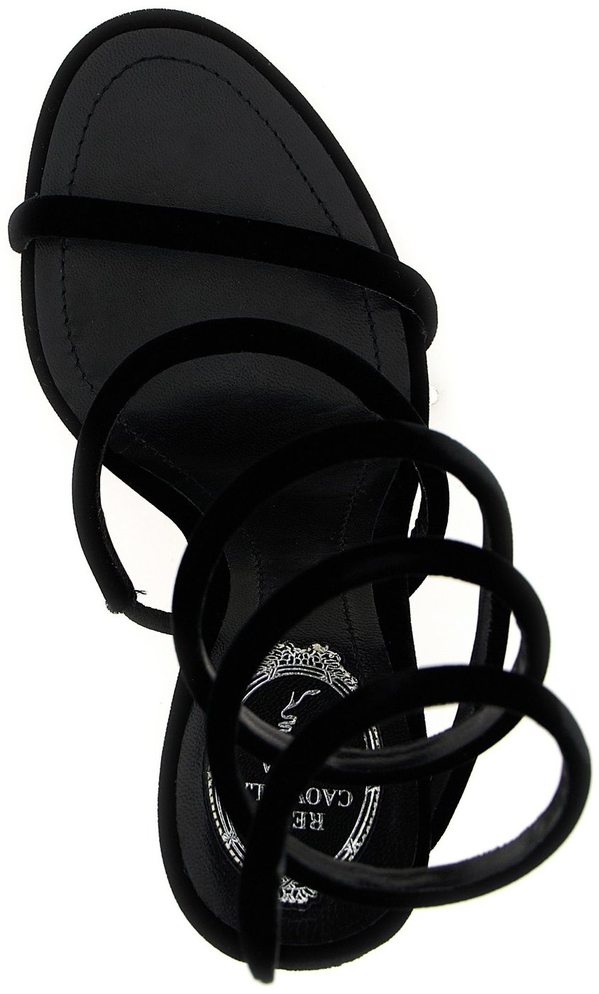 RENE CAOVILLA Black Textile Stiletto Heel Sandals