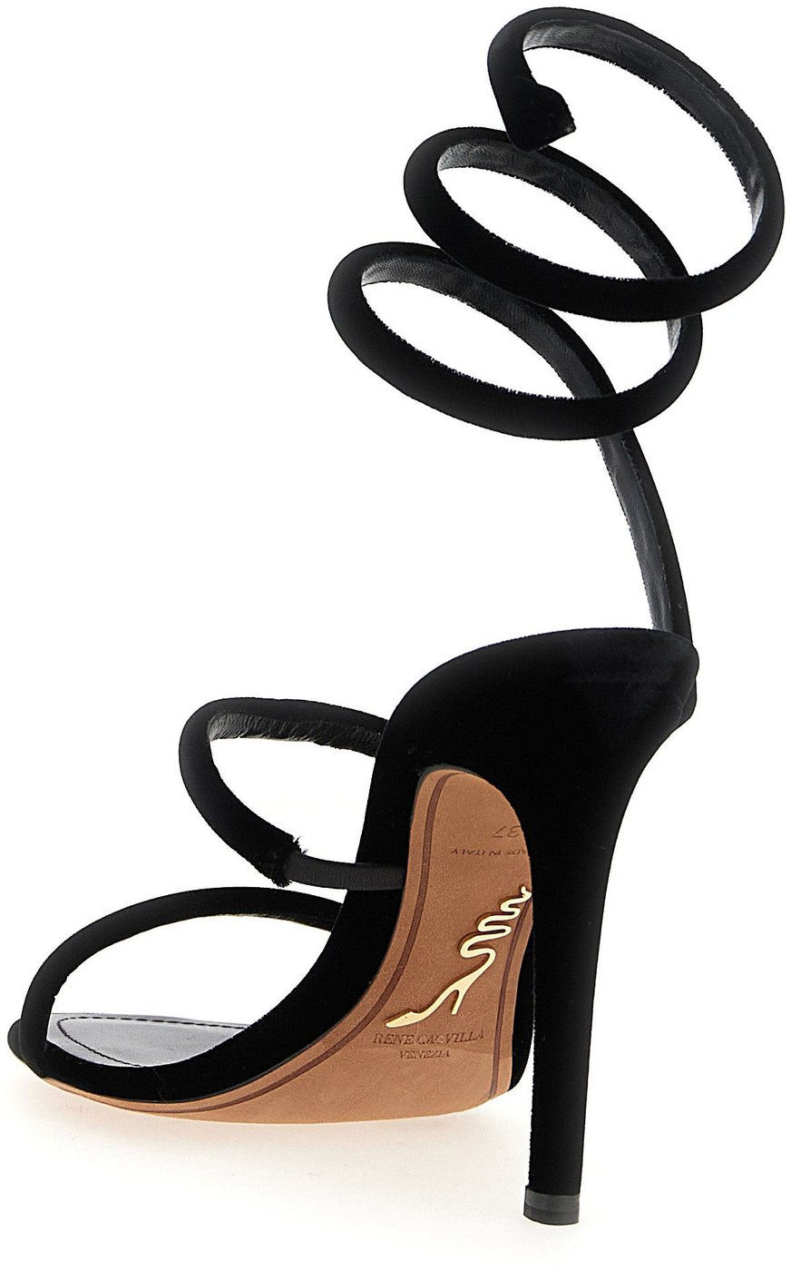 RENE CAOVILLA Black Textile Stiletto Heel Sandals