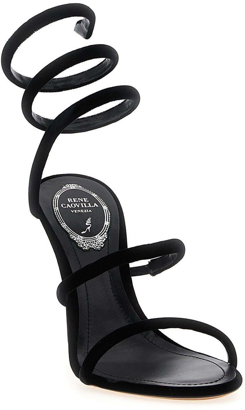 RENE CAOVILLA Black Textile Stiletto Heel Sandals