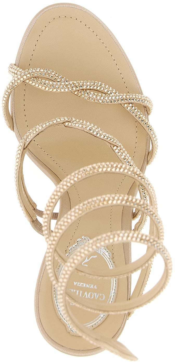 RENE CAOVILLA Beige Satin Stiletto Heel Sandals