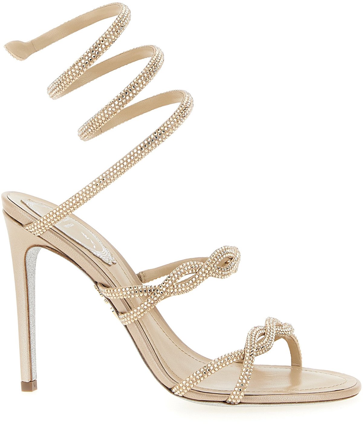 RENE CAOVILLA Beige Satin Stiletto Heel Sandals