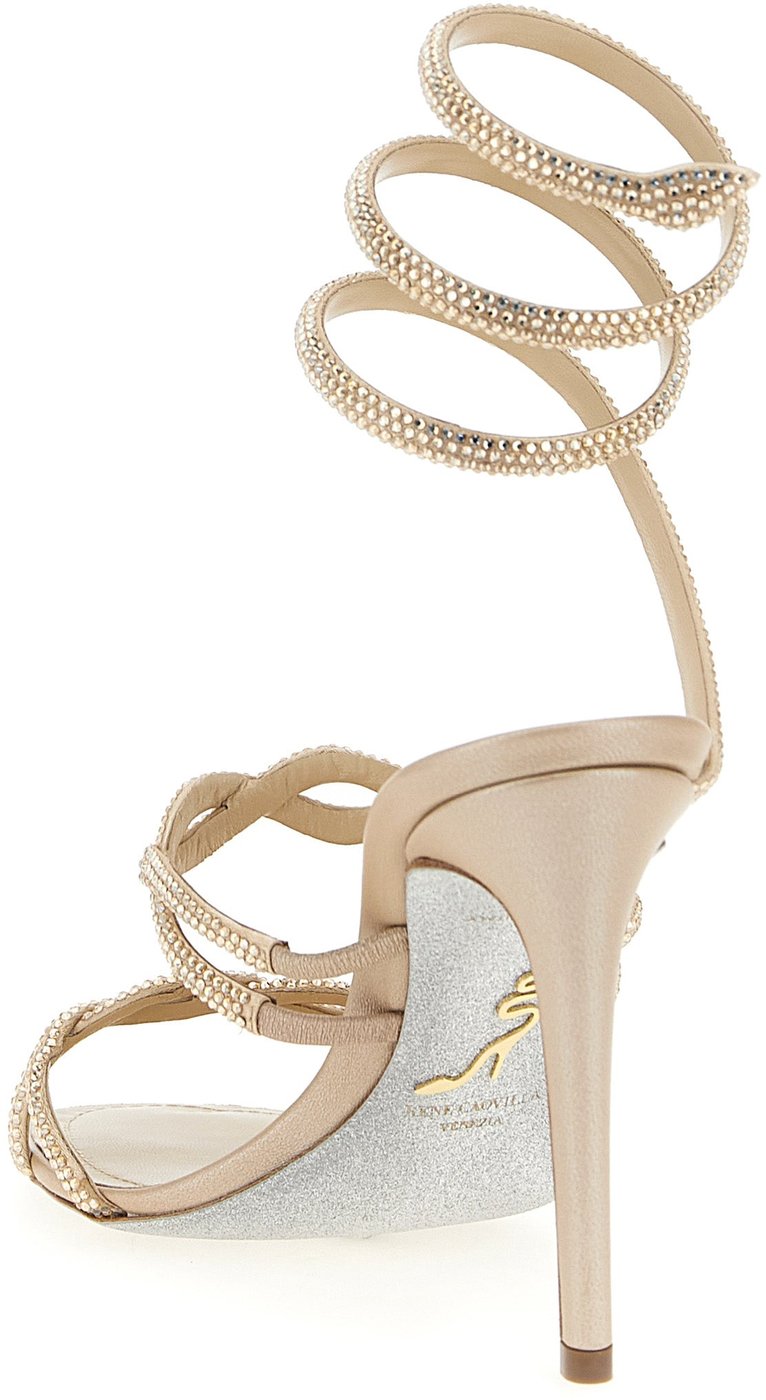 RENE CAOVILLA Beige Satin Stiletto Heel Sandals