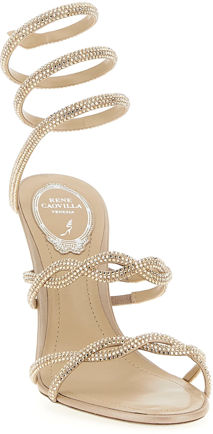 RENE CAOVILLA Beige Satin Stiletto Heel Sandals