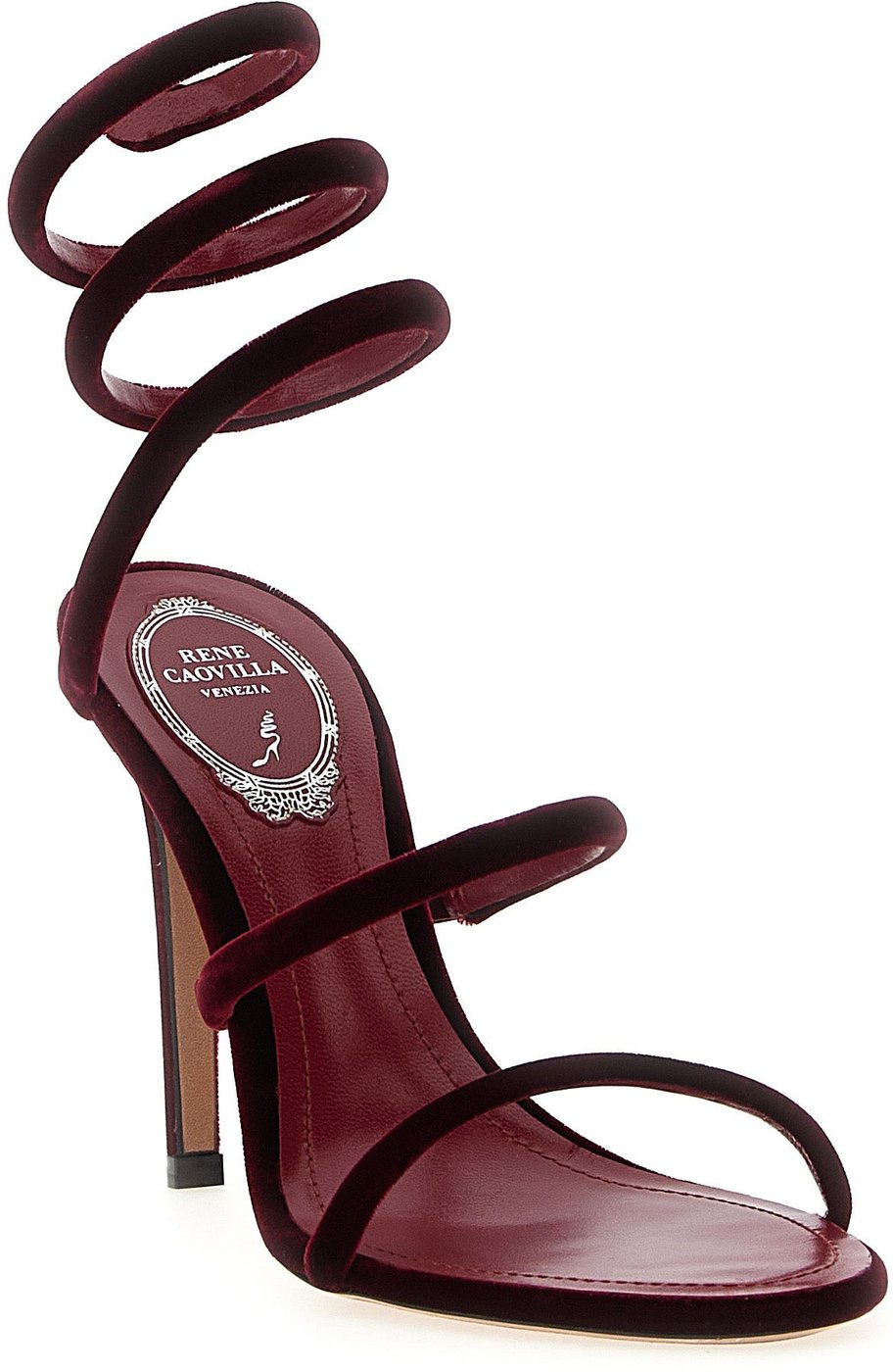 RENE CAOVILLA Bordeaux Textile Stiletto Heel Sandals