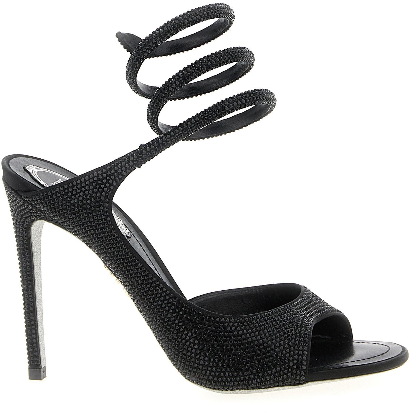 RENE CAOVILLA Black Satin Stiletto Heel Sandals