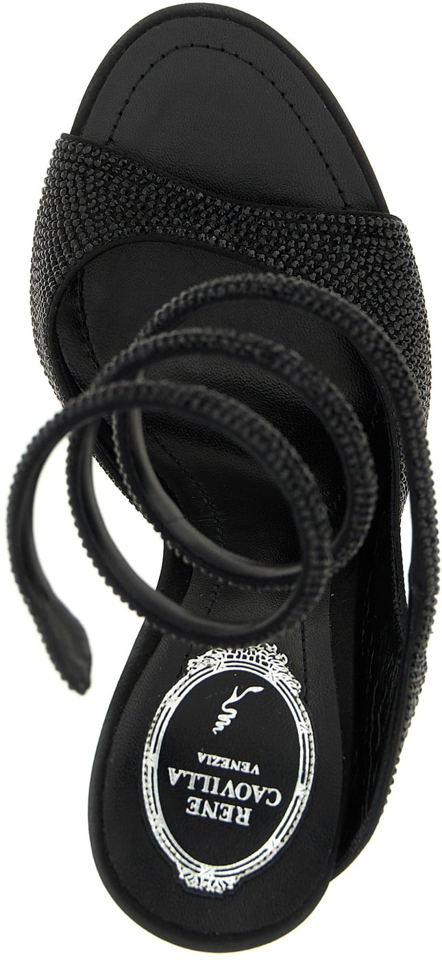 RENE CAOVILLA Black Satin Stiletto Heel Sandals