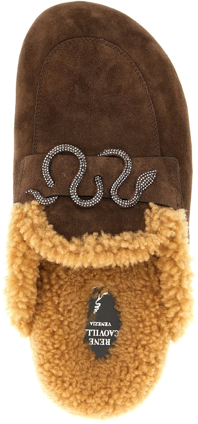 RENE CAOVILLA Brown Calfskin Slides