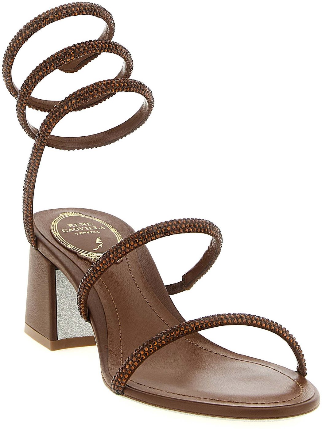RENE CAOVILLA Brown Viscose Strap-On Sandals