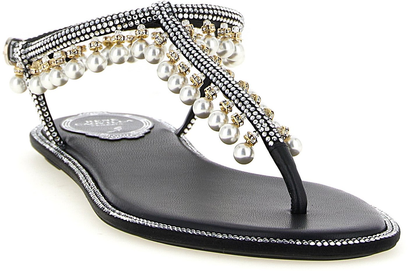 RENE CAOVILLA Bicolor Viscose Flat Sandals