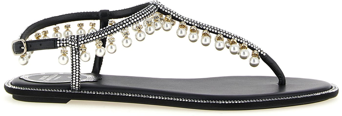 RENE CAOVILLA Bicolor Viscose Flat Sandals