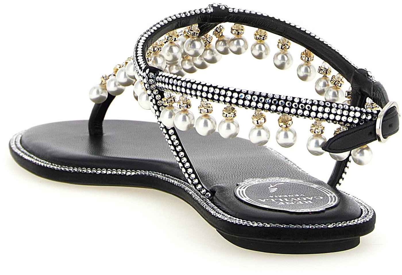 RENE CAOVILLA Bicolor Viscose Flat Sandals
