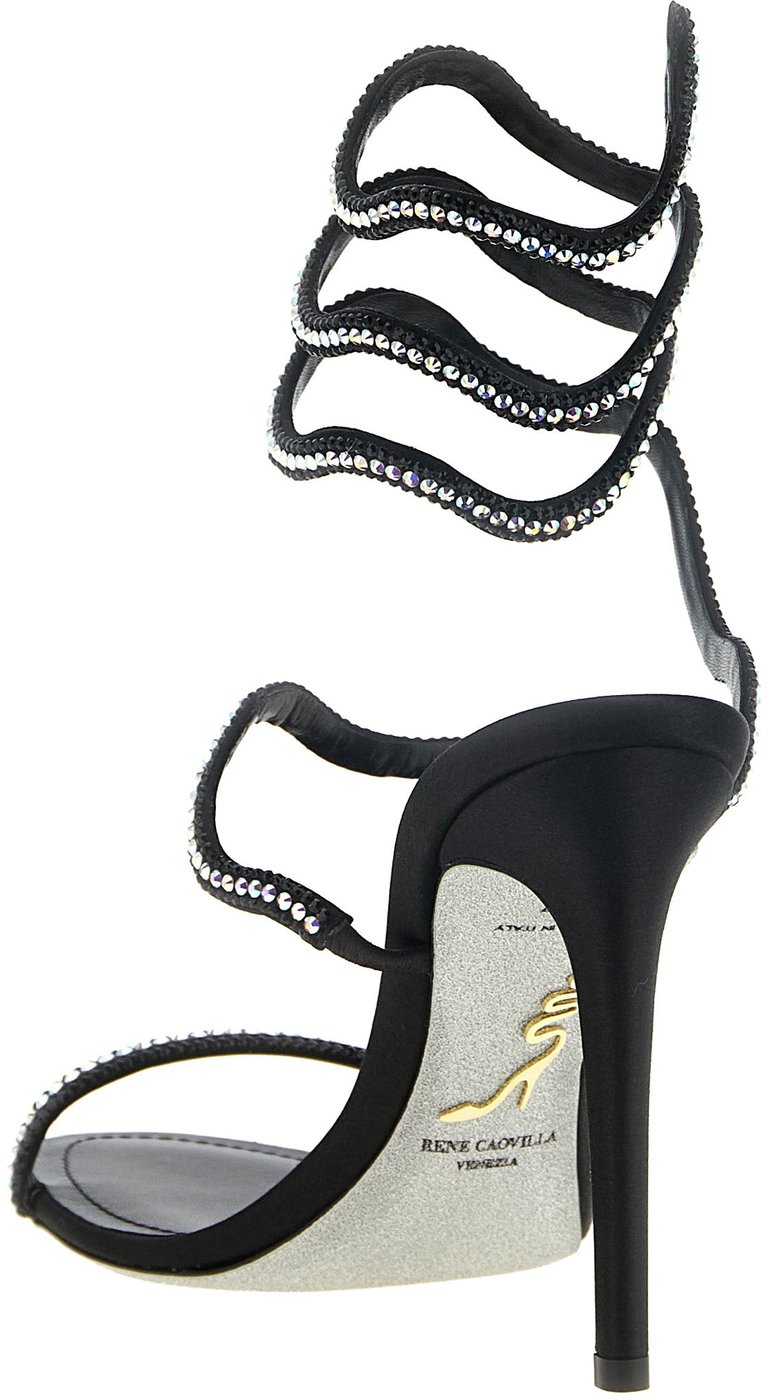 RENE CAOVILLA Black Satin Stiletto Heel Sandals