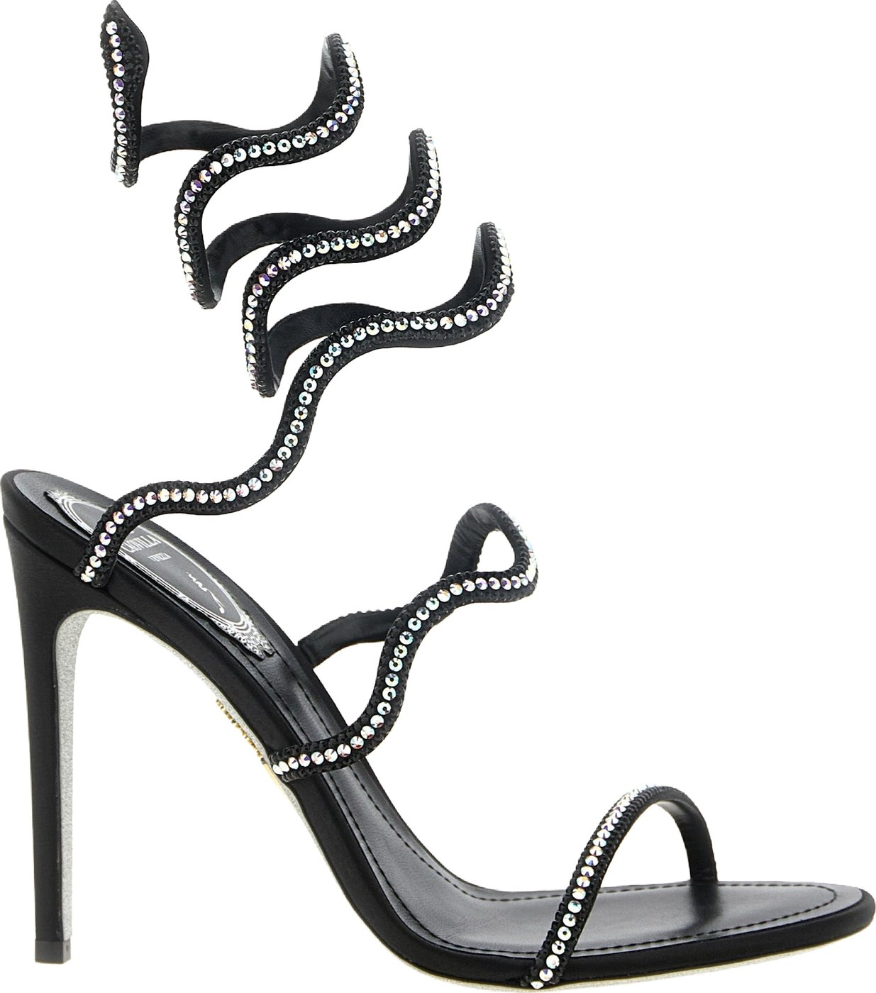 RENE CAOVILLA Black Satin Stiletto Heel Sandals
