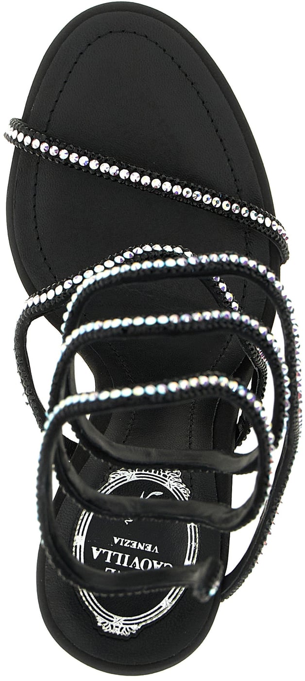 RENE CAOVILLA Black Satin Stiletto Heel Sandals