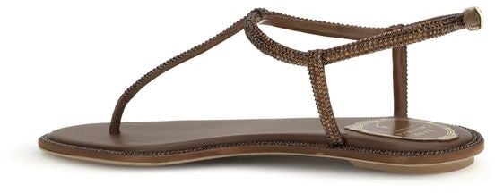 RENE CAOVILLA Brown Satin Flat Sandals