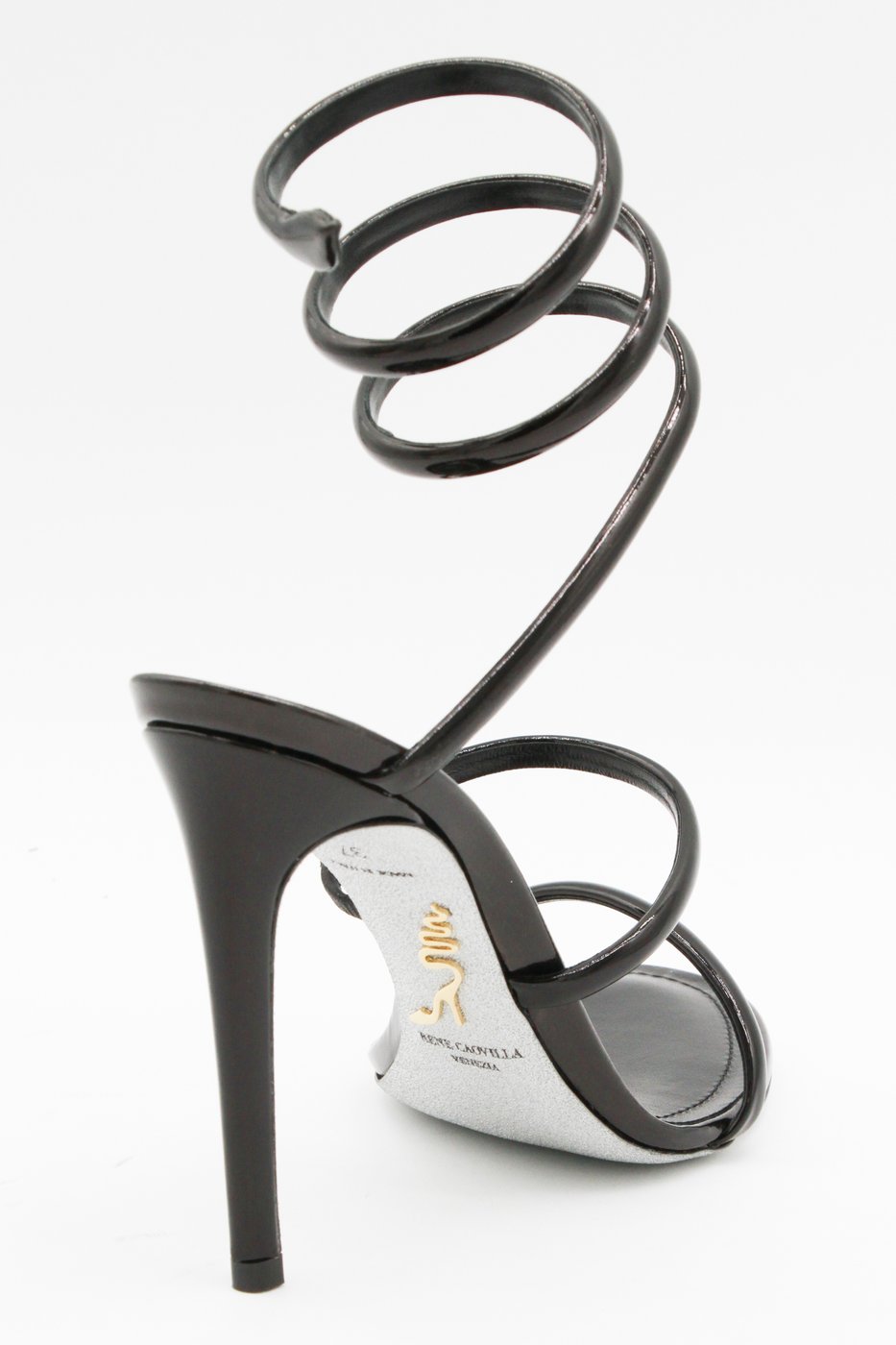 High-Heeled Sandals with Spiral Ankle Strap