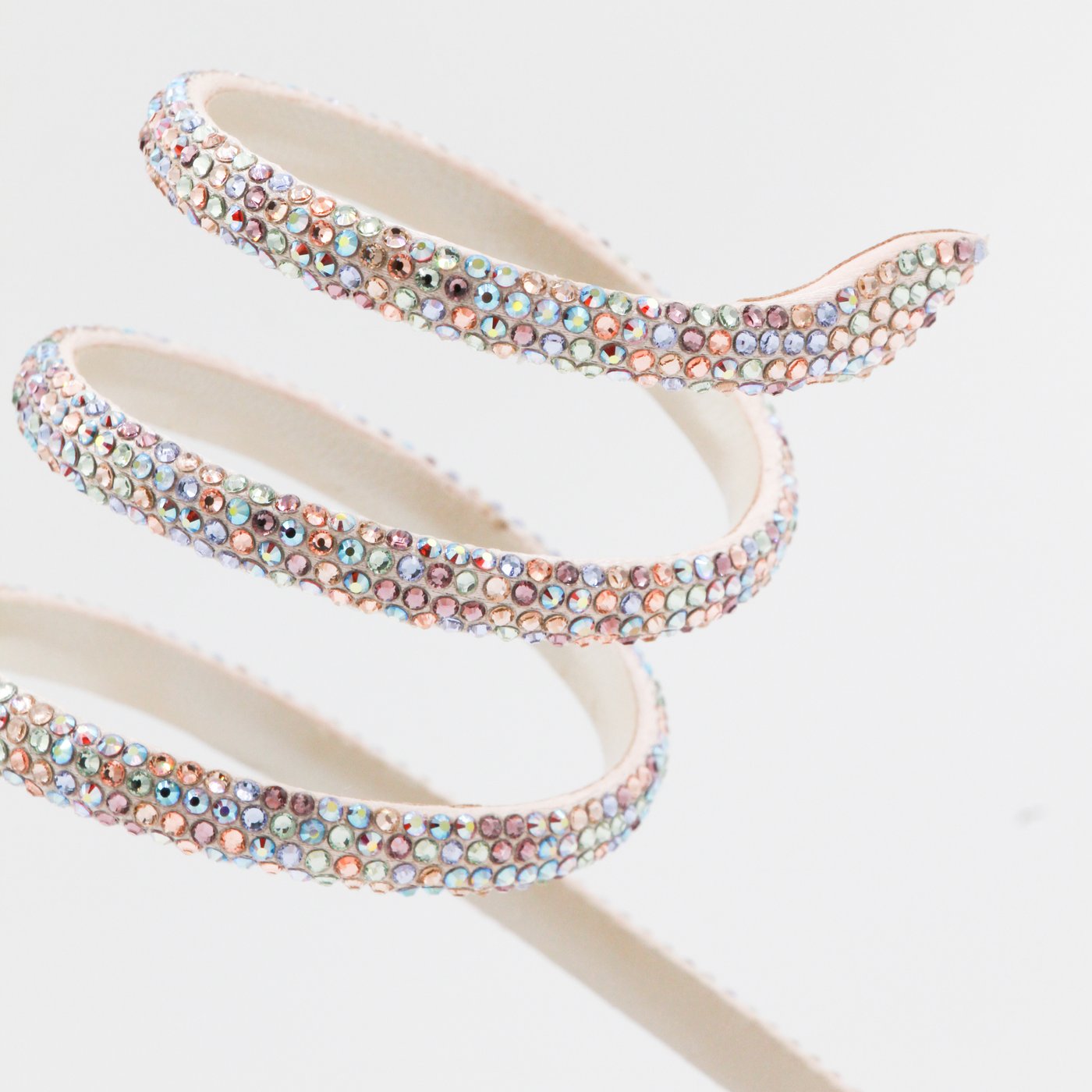 High-Heeled Sandals with Coiled Rhinestone Ankle Strap