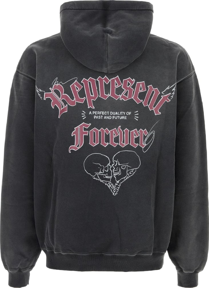 Duality Washed Black Distressed Hooded Cotton Sweatshirt