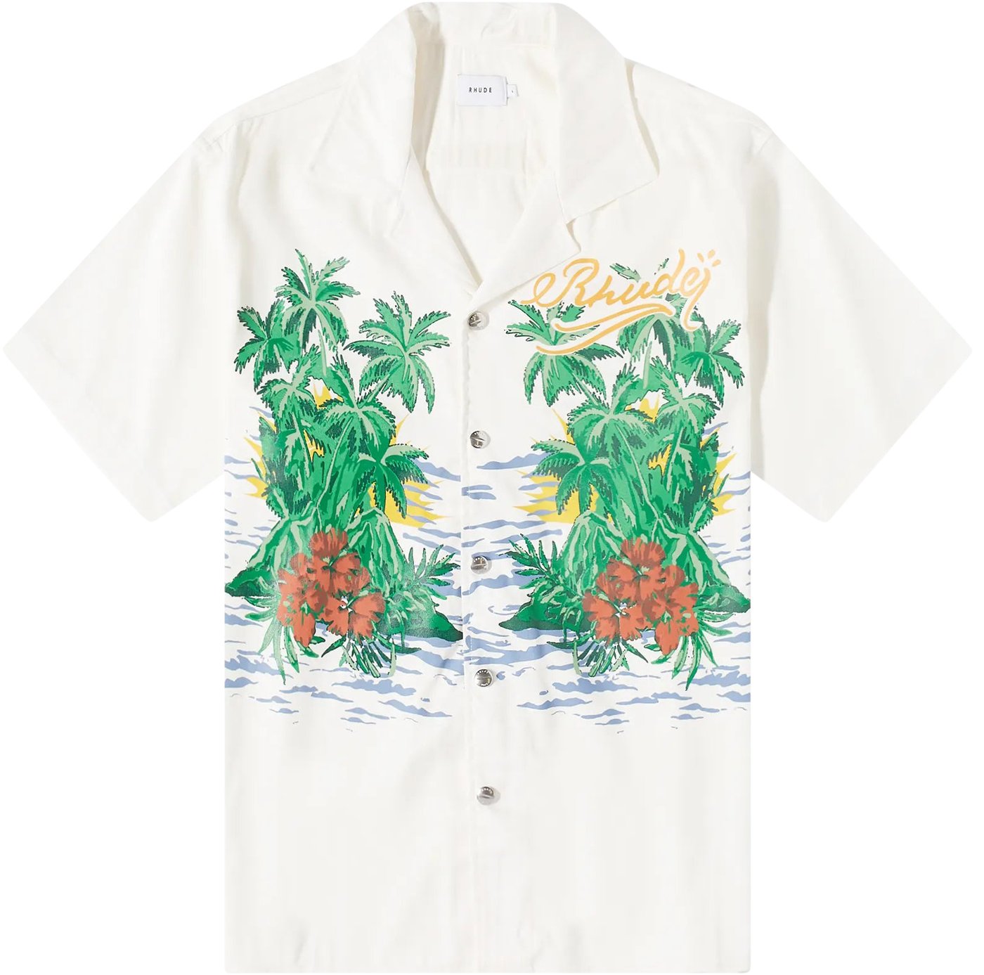 Rhude Palmas Snap Vacation Shirt (Wit)
